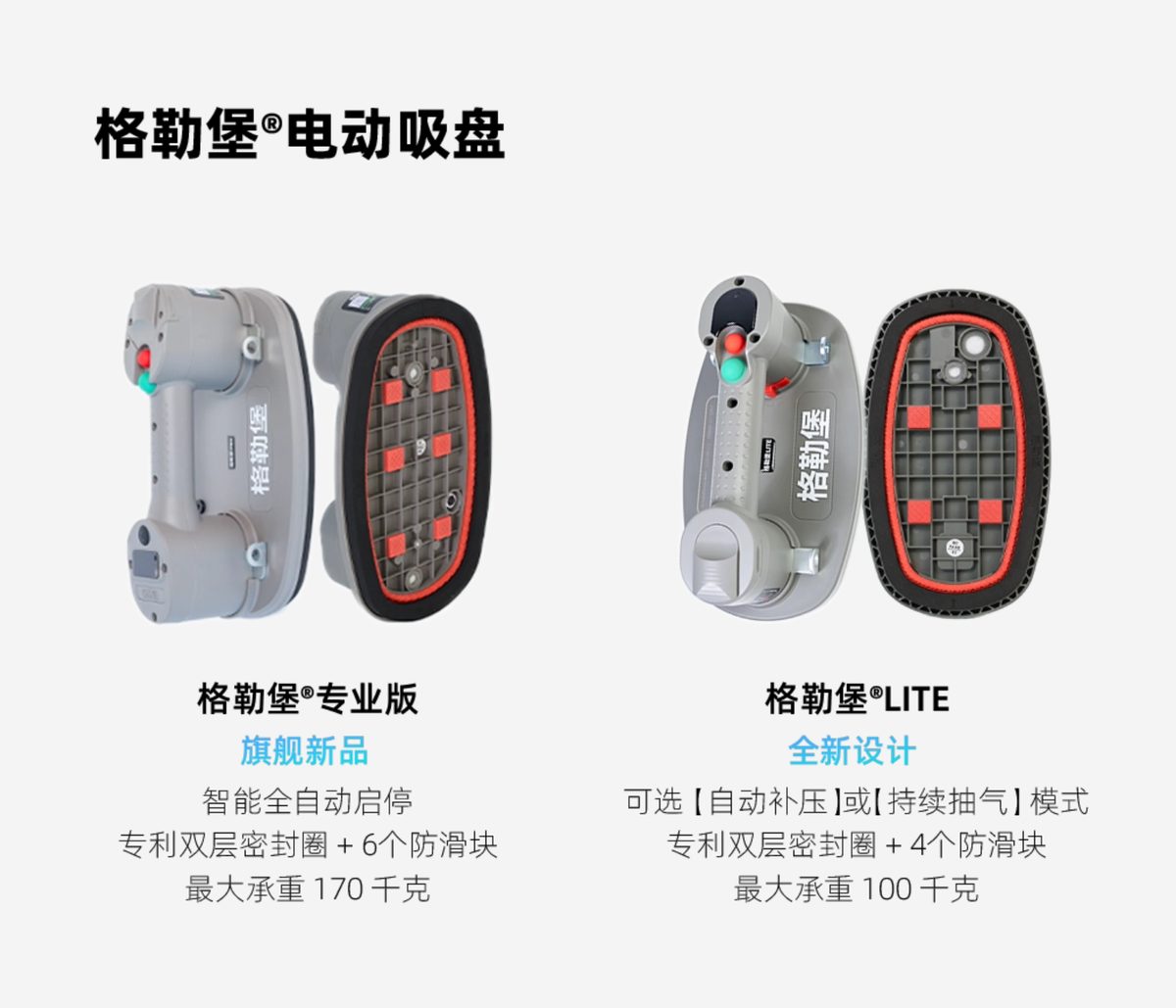 格勒堡专业版与格勒堡LITE电动吸盘对比