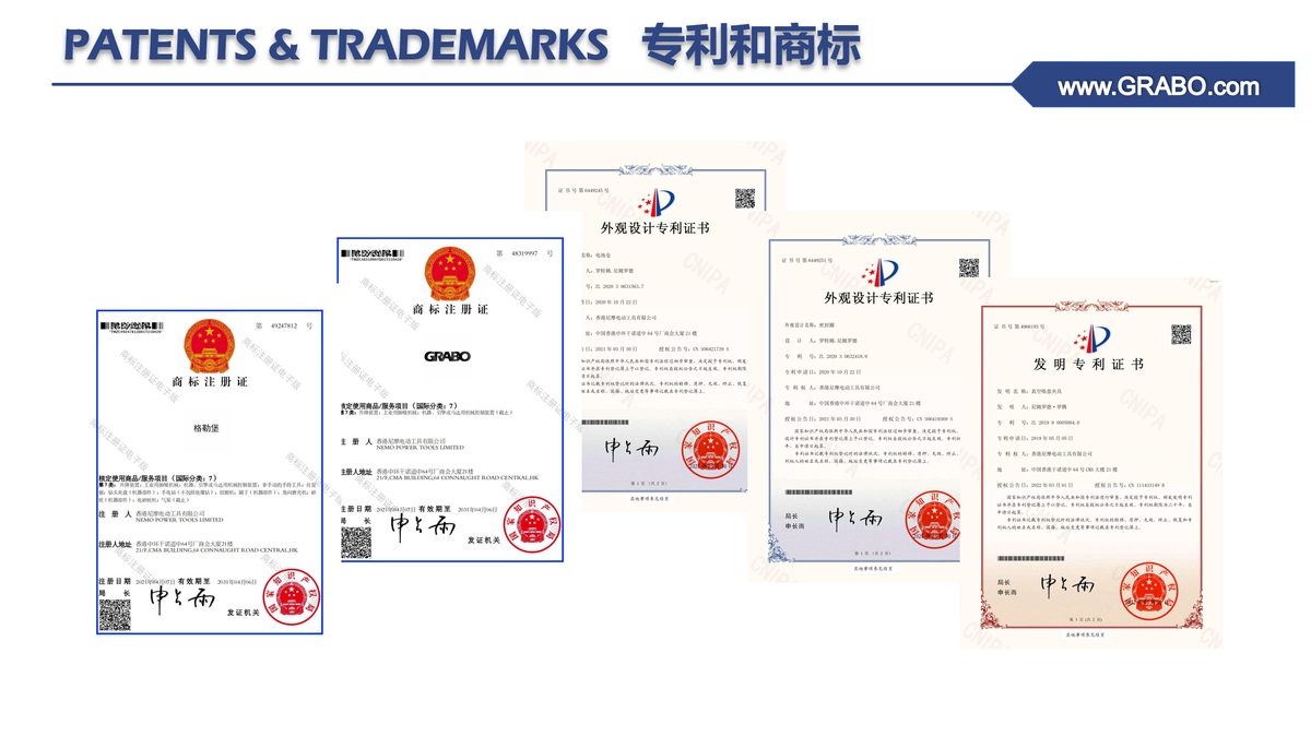 GRABO格勒堡的专利和商标证书